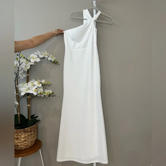 Lulus White One-Shoulder Mermaid Maxi Dress Wedding Formal Gown Prom Homecoming - Picture 4 of 9